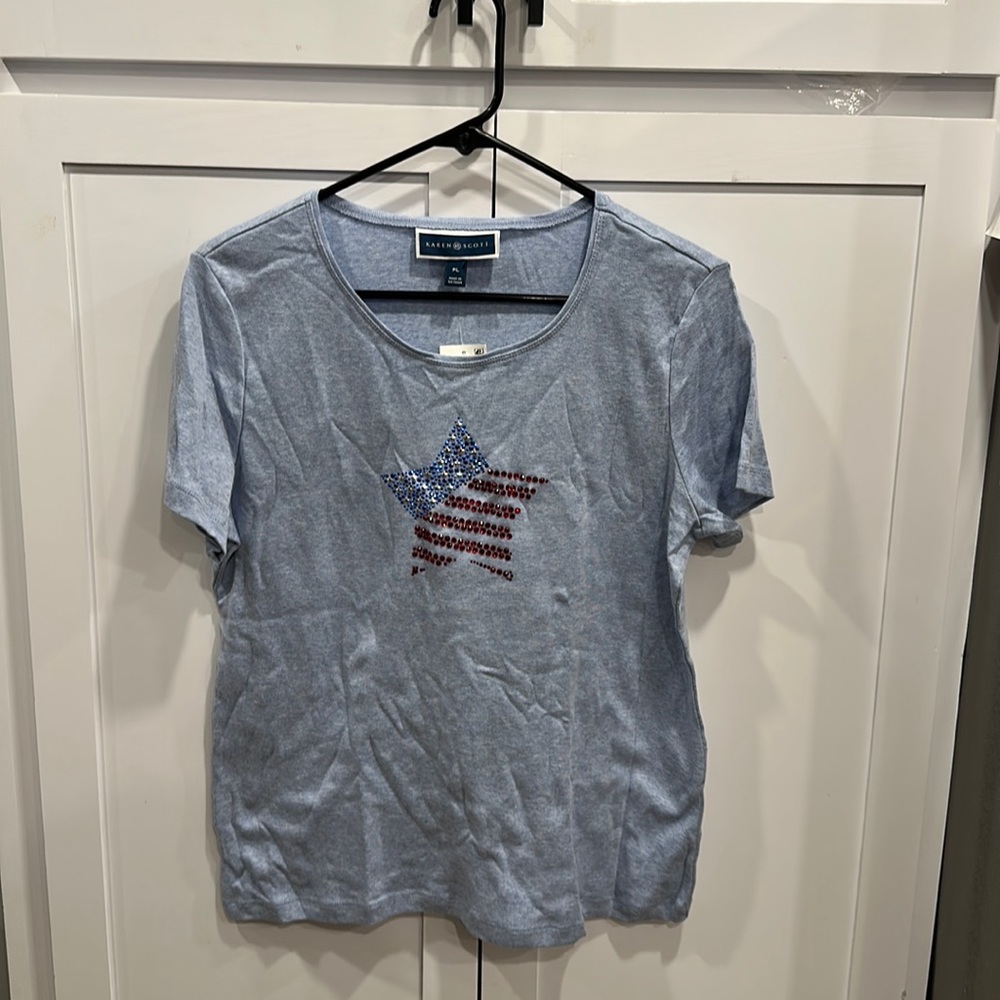 Brand New Petite, Large Patriotic, Short Sleeve Shirt by Karen Scott